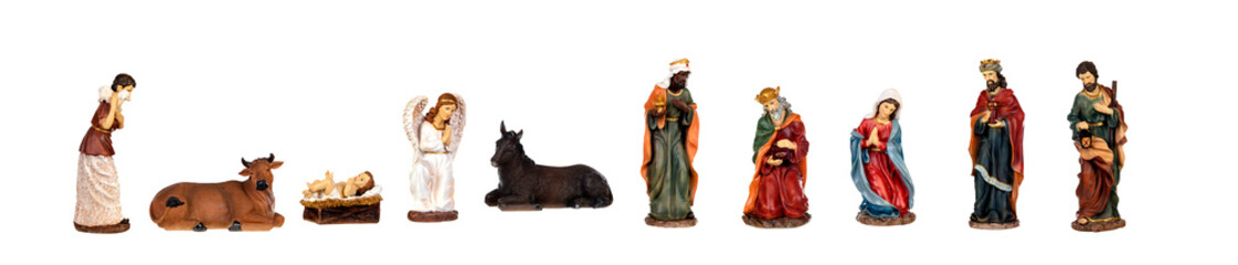 All the figures of the nativity scene lined up