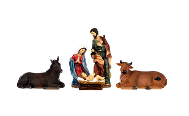 Christmas nativity scene with holy family isolated on a white background © Gelpi