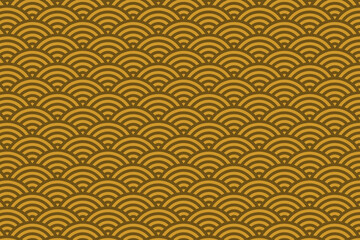 Golden and Brown Wave Seamless Pattern Background. Curve Geometric Shape. japanese style