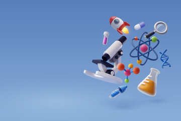 Set of 3d Science icon, Science and technology concept. - obrazy, fototapety, plakaty