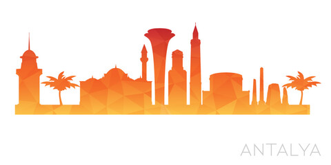 Obraz premium Antalya, Turkey Low Poly Skyline Clip Art City Design. Geometric Polygon Graphic Horizon Icon. Vector Illustration Symbol.