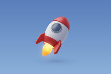 3d Vector Rocket upswing, Science, Startup, Space, business concept.
