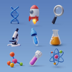 Set of 3d Science icon, Science and technology concept.