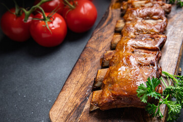 pork ribs grill barbecue fried meal food snack on the table copy space food background 