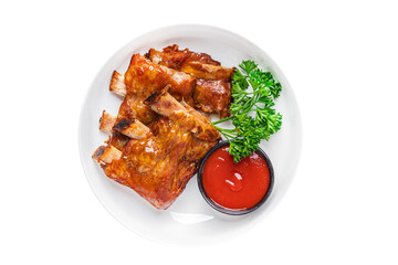 pork ribs grill barbecue fried meal food snack on the table copy space food background 