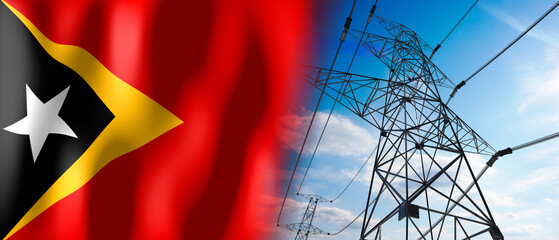 East Timor - country flag and electricity pylons - 3D illustration
