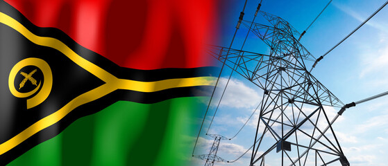 Vanuatu - country flag and electricity pylons - 3D illustration