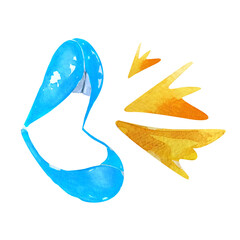 Obraz premium Blue lips cry, dialogue, message, speech, voice watercolor illustration. Template for decorating designs and illustrations.