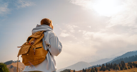 Woman hiker in the mountains.