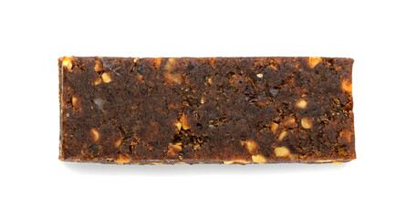 Cocoa Chia Paleo Bar, Energy Snack with Nuts Isolated. Muesli Snack, Protein Candy, Fitness Fruit and Nut Mix