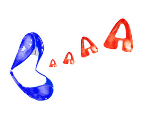 Female blue lips screaming a watercolor illustration