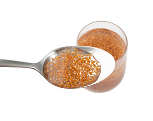 Plantago Ovata Seeds in Glass of Water Isolated, Psyllium Husk, Isabgol Ispaghula