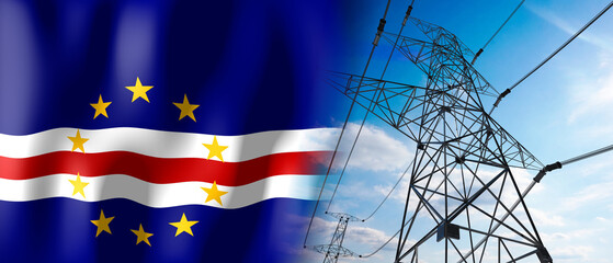 Cape Verde - country flag and electricity pylons - 3D illustration