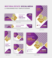 Real Estate web banner and business social media bundle template design
