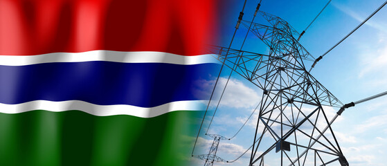 Gambia - country flag and electricity pylons - 3D illustration
