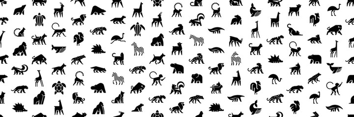 Fototapeta premium Seamless pattern with Animals logos. Animal logo set. Isolated on White background 