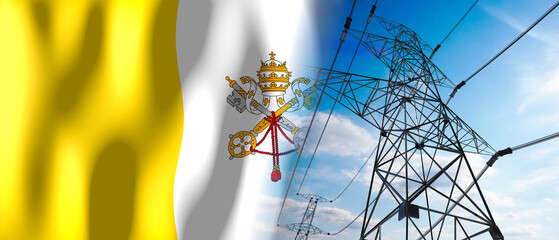 Vatican City - country flag and electricity pylons - 3D illustration