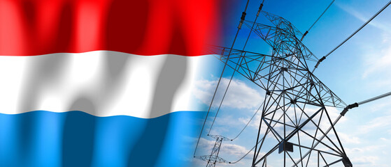 Luxembourg - country flag and electricity pylons - 3D illustration