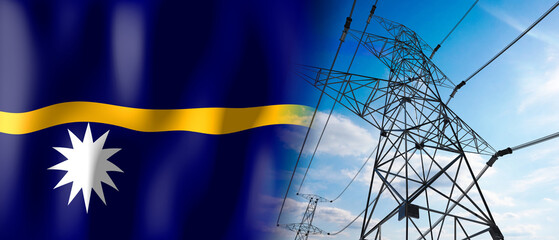 Nauru - country flag and electricity pylons - 3D illustration