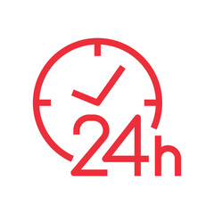 24 hours with clock icon, Opened order execution or delivery, All day business and service sign, Vector illustration