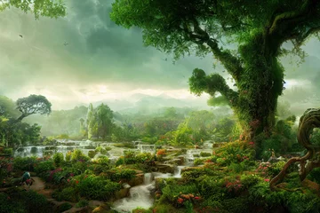 Zelfklevend Fotobehang fantasy world landscape, garden of eden © Gbor