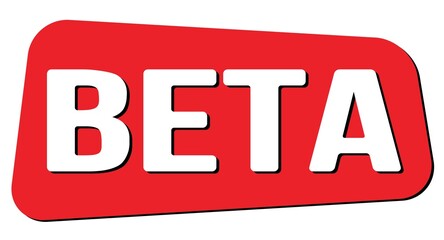 BETA text on red trapeze stamp sign.