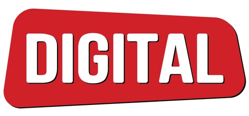 DIGITAL text on red trapeze stamp sign.