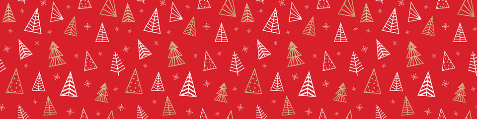 Golden Christmas trees. Concept of seamless pattern. Panoramic header. Vector illustration