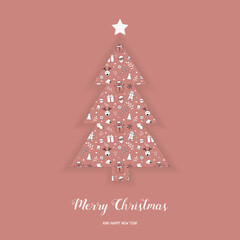 Christmas tree with hand drawn decorations and wishes. Vector
