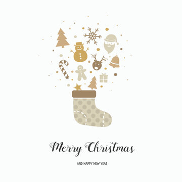 Design of Christmas present with decorations and wishes. Vecto