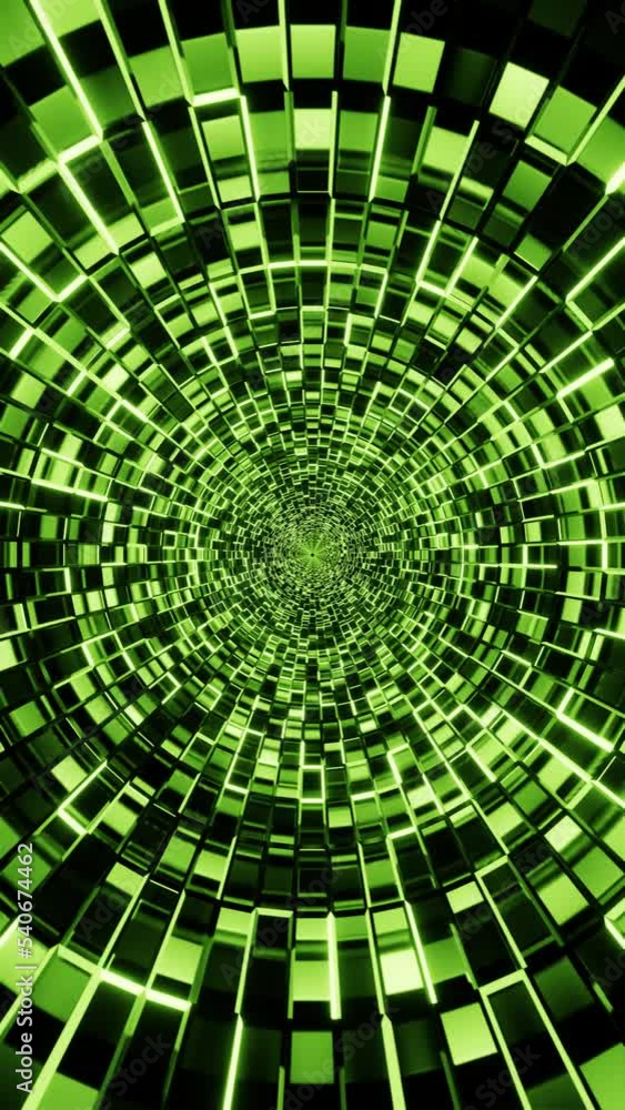 Poster flying into tunnel, sci-fi spaceship corridor. futuristic background for tech titles. vertical loop
