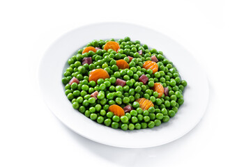 Green peas with serrano ham and carrot