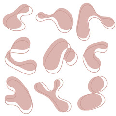 Organic purple blobs irregular shape with line art. Abstract fluid shapes vector set, simple water forms, pastel color.