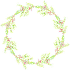 Fototapeta na wymiar minimal watercolor christmas leaf wreath frame