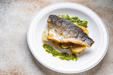 sea ​​bass grill fried fish seafood meal food snack on the table copy space food background