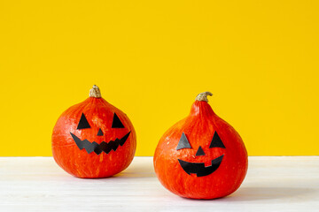Funny Halloween pumpkin ghosts heads. Halloween holiday background