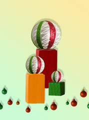 cube and cuboid as a podium for New Year's decorations, creative holiday concept
