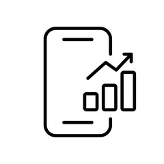 Phone with statistical charts line icon. Diagram, statistics, infographics, arrow, chart, personal growth, marketing, decline, growth, arrow, data analysis, database. Infographics concept.