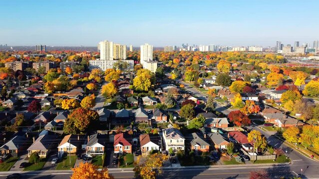 Toronto cityscape and skyline in the Autumn season. Drone point of view