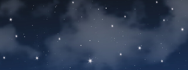 Night sky with clouds and many stars