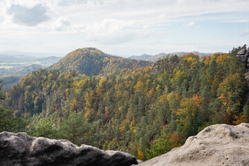 Fototapeta na wymiar Idyllic and panoramic view of Czech Republic, National Park, Bohemian Switzerland, České Švýcarsko