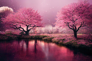 Obraz na płótnie Canvas beautiful blossoming pink cherry sakura trees
