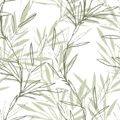 Hand Sketched Leaves Seamless Pattern with Chalk Effect. - 540682625