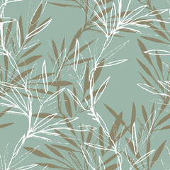Hand Sketched Leaves Seamless Pattern with Chalk Effect. - 540682634