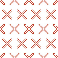 Red reject icons vector seamless pattern. Check tick cross outline mark symbol button. Checkmark wrong sign