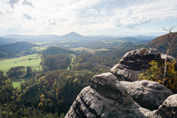 Fototapeta na wymiar Idyllic and panoramic view of Czech Republic, National Park, Bohemian Switzerland, České Švýcarsko