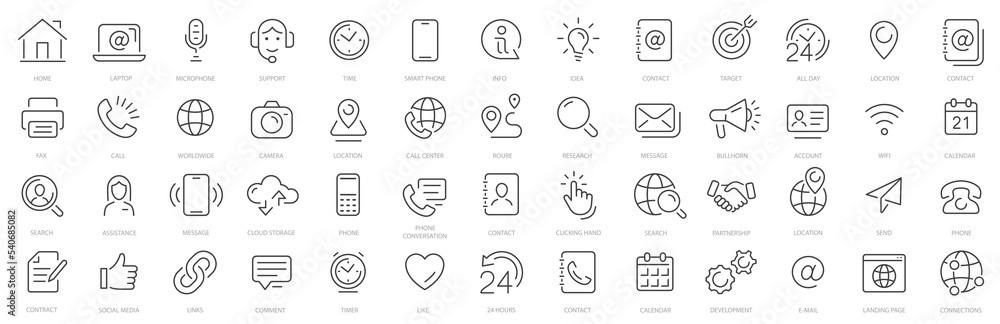 Poster contact us line icon set. contact us - minimal thin line web icon set. web and mobile icon. thin out