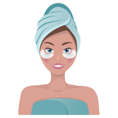 Young woman applying face cream. Girl with beautiful healthy skin. Face skin daily care steps. beauty treatment. taking foam bath at home. facial skin care. Home spa. Women's set.patches under the eye