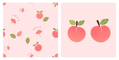 Seamless pattern with peach fruit, cherries, strawberries and daisy flower on pink backgrounds vector illustration. Cute fruit print.