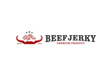 Beef jerky food meat logo design restaurant slice icon symbol cow head horns